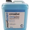 A blue container labeled "CROSprime Polymeric Primer" with specifications for being multi-purpose, having excellent bond qualities, and rapid drying. The container holds 20 liters.