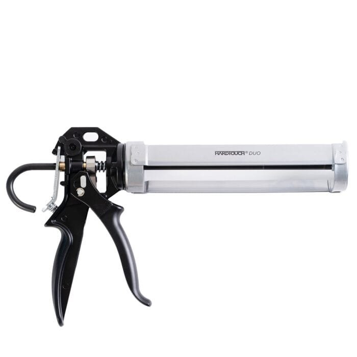 Hardtouch Duo 2 A silver and black caulking gun labelled HARDTOUCH DUO.