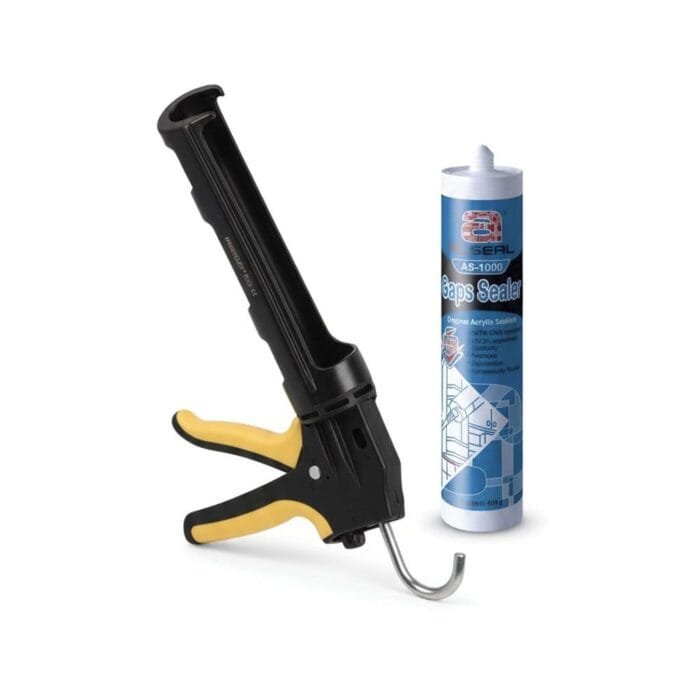 Hardtouch-Eco Caulking Gun+gaps sealer A caulking gun with a tube of ALSEAL AS-1000 Gaps Sealer.